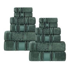 Zero Twist Cotton Solid and Floral Jacquard 12 Piece Bathroom Towel Set by Blue Nile Mills - 1 of 4