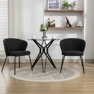 Set Of 2 Dining Chairs with Black Legs,Boucle Fabric Dining Chair with Wing Back, Leisure Armless Chair Upholstered Accent Kitchen Chairs-Cuddlewood - 1 of 4
