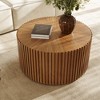 POVISON Fluted Round Coffee Table, Minimalist Wood Coffee Table, Mid Century Modern, Walnut Color, Fully Assembled, 31.5" - 2 of 4