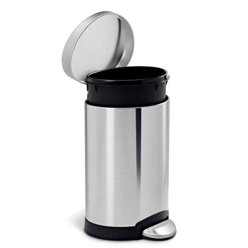 simplehuman 6L Stainless Steel Semi-Round Step Trash Can, 3 of 7