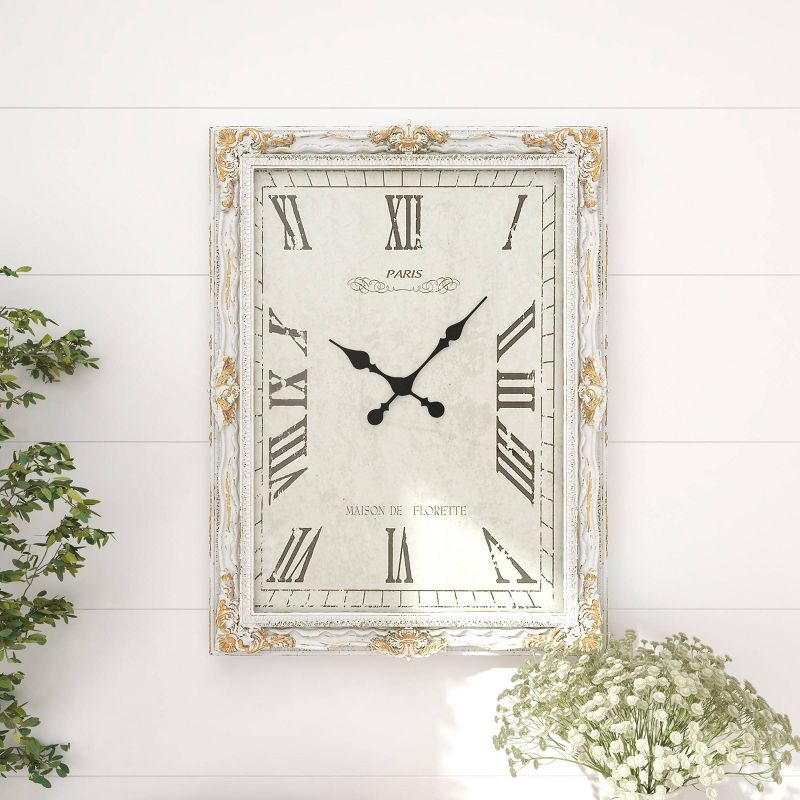 36&#34;x27&#34; Wooden Floral Carved Acanthus Wall Clock with Distressing White - Olivia &#38; May, 5 of 19