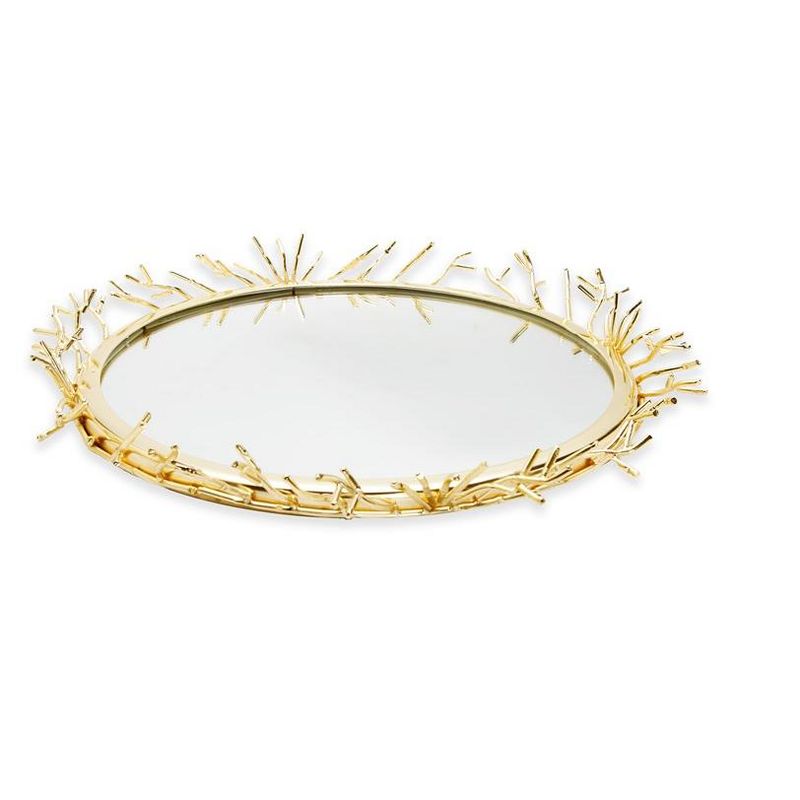 Classic Touch Decorative Round Mirror Tray with Gold Design Border, 2 of 3