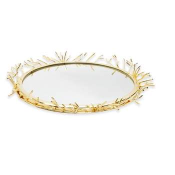 Classic Touch Decorative Round Mirror Tray with Gold Design Border