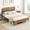 Full/Queen Metal Bed Frame with Curved Rattan Headboard and Wooden Footboard - 2 of 4