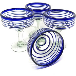 Dos Sueños Mexican Hand Blown  Margarita Glasses - Blue Spiral - 16oz - Set of 4 - 1 of 4