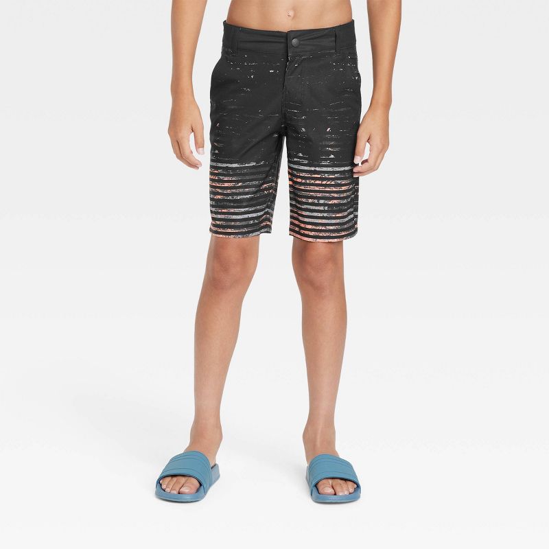 Boys' Striped Hybrid Swim Shorts - art class™ Black, 1 of 4