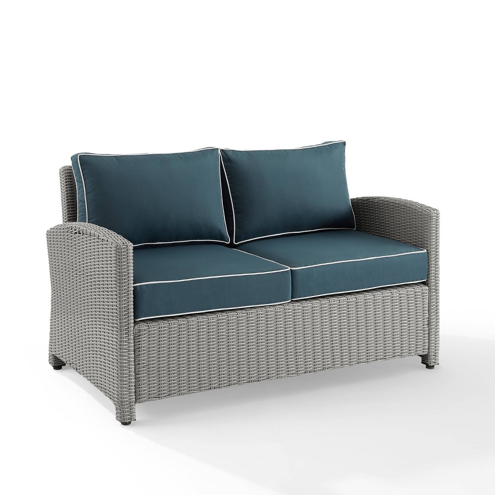 Photos - Garden Furniture Crosley Bradenton Outdoor Wicker Loveseat - Navy/Gray  