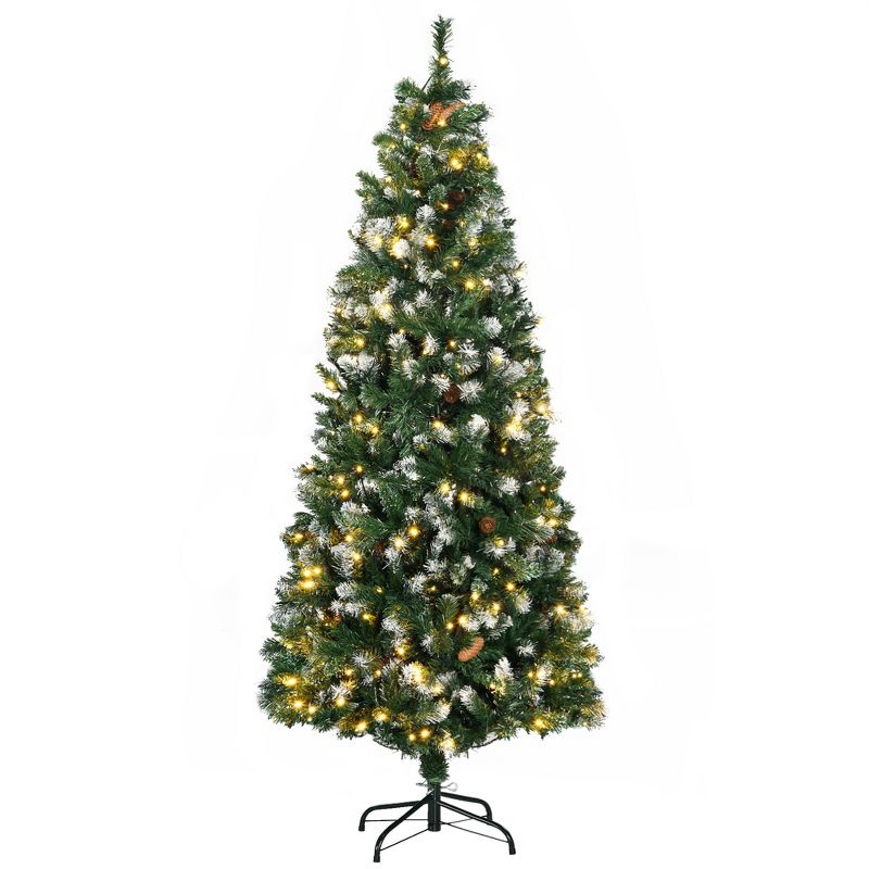 HOMCOM Skinny Prelit Artificial Christmas Tree Holiday Decoration with Snow-dipped Branches, Warm White LED Lights, Auto Open, Green, 4 of 7
