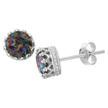 6mm Round-cut Rainbow Topaz Crown Stud Earrings in Sterling Silver