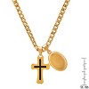 Steeltime 24" Men's 18k gold plated stainless steel and black enamel cross & Guadalupe oval pendants - 3 of 4