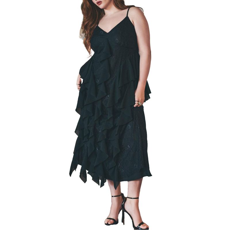 ELOQUII Women's Plus Size Cascade Lace Slip Dress, 1 of 3