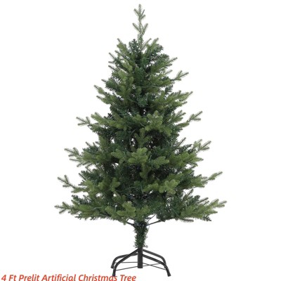 4 ft Christmas Tree w/Lights, Prelit Artificial Small Christmas Tree w/ 265 Realistic Fir Branch Tips 150 LED Lights, Easy Assembly Hinged Xmas Tree
