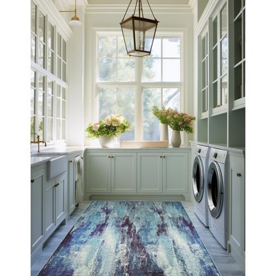 Blue Abstract Synthetic Stain-Resistant 6x9 Area Rug