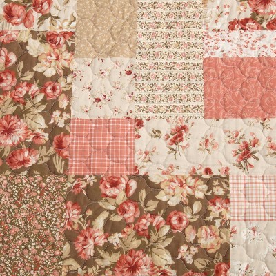 Harrietta Patchwork Pink and Beige Cotton King Quilt Set