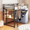 Twin Size Loft Metal Bed with Desk,Shelves,Power Outlet,LED Light and Wardrobe, Black - 2 of 4