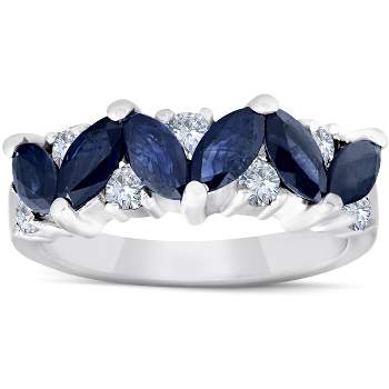 Pompeii3 1 5/8ct Blue Sapphire Marquise & Diamond Ring 14K White Gold