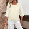 Coolmee Womens Ruffle 3/4 Length Sleeve Tops Casual Linen Blouses Crew Neck Drop Shoulder Dressy Shirts Outfits - 2 of 4