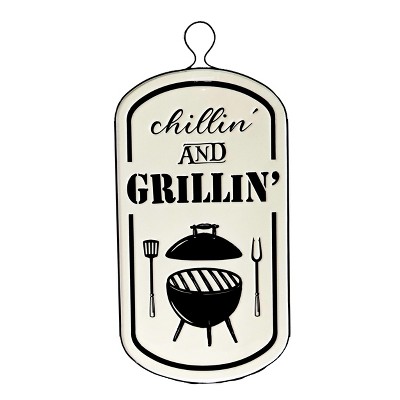 VIP Metal 25.5 in. White "Chillin and Grillin" Sign