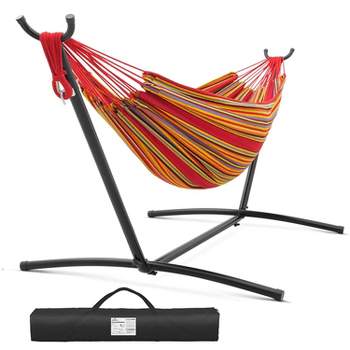 SUGIFT 2-Person Portable Brazilian-Style Cotton Double Hammock with Stand Set with Storage Bag