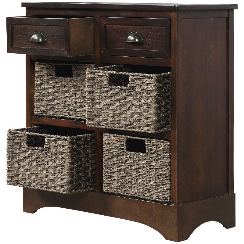 Modernluxe Dining Room/Living Room Storage Cabinet with Two Drawers and Four Classic Rattan Basket-Rustic, 5 of 10