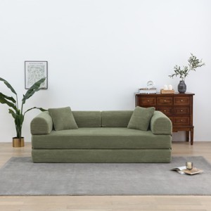 Convertible Sofa Couch with Cylindrical Pillows, Corduroy Folding Floor Sofa with Fixed-Shape Frame for Living Room-Maison Boucle - 1 of 4