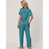 cheibear Women's Satin Summer Short Sleeves Sleepshirt with Pants Lounge Pajamas Sets - 3 of 4