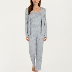 Anna-Kaci Lounge Women's 3-Piece Set Long Sleeve Padded Button Top, Camisole, and Relaxed Fit Pants Pajama Set with Soft Knit Fabric - 1 of 4