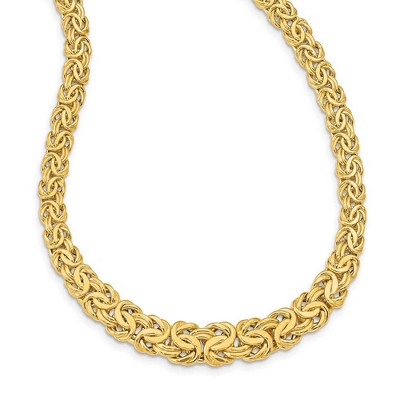 Black Bow Jewelry 12mm 14K Yellow Gold Graduated Flat Byzantine Chain Necklace, 17.5 In