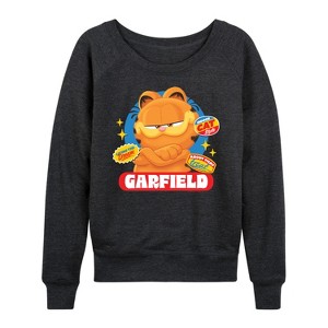 Women's - Garfield - Garfield Stickers Lightweight French Terry Wide Neck Long Sleeve Shirt - 1 of 4