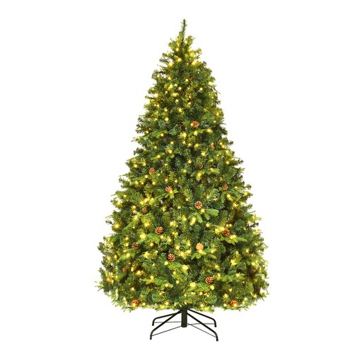 Costway 7ft Pre-lit Hinged Christmas Tree w/ Remote Control & 9 Lighting  Modes 