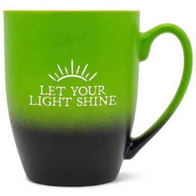 Elanze Designs Let Your Light Shine Two Toned Ombre Matte Green and Black 12 ounce Ceramic Stoneware Coffee Cup Mug