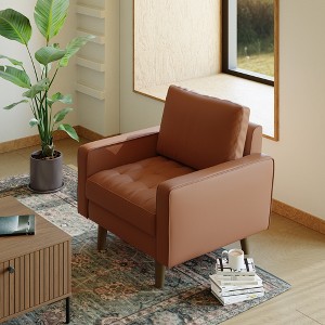 Tree City - 32'' Faux Leather Tufted Square Accent Armchair - Modern Chair for Living Room, Bedroom, Office & Small Spaces - 1 of 4