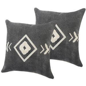 HomeRoots Set of Two 20" Black And White Geometric Cotton Throw Pillows with Texture - 1 of 4