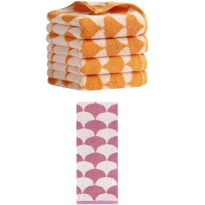 REGALWOVEN 5 Pack Cotton Soft Absorbent Geometric Pattern Hand Towels 13" x 29" - 1 of 4