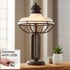 Franklin Iron Works Western Table Lamp with USB Charging Port 26.5" High Rust Bronze Metal Open Cage Half-Dome Glass Shade Living Room House - 2 of 4
