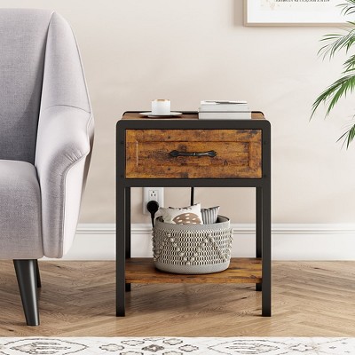 Whizmax 2PACK Nightstand Set with Charging Station,Bedside Table with USB Ports/Drawers Storage Shelf, Vintage Brown