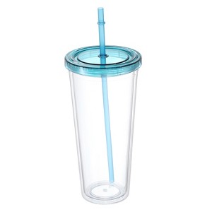 Unique Bargains Double Wall Acrylic with Lid and Straw Clear Tumbler - 1 of 4