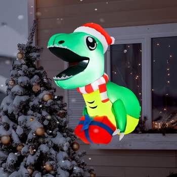 Tangkula Inflatable Dinosaur Broke Out from Window w/ Built-in LED Lights Indoor Outdoor Party