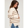 PinkBlush Beige Striped Drop Shoulder Maternity Sweater - 2 of 4