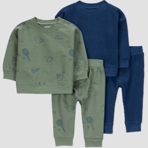 Carter's Just One You® Baby Boys' 4pc "Sports" Top & Bottom Set - Navy Blue/Green - 1 of 4