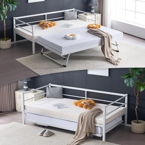 VINGLI Daybed with Pop Up Trundle, Heavy Duty Metal Twin Bed with Trundle, No Box Spring Needed - 1 of 4