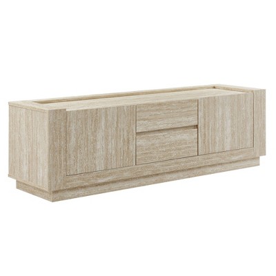 Modway Hollis TV Console with Faux Travertine Finish – Modern 2-Door Entertainment Center with Open Shelving for Living Room or Bedroom