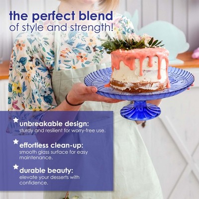 Cobalt Blue Glass Pedestal Cake Stand, 10" Diameter