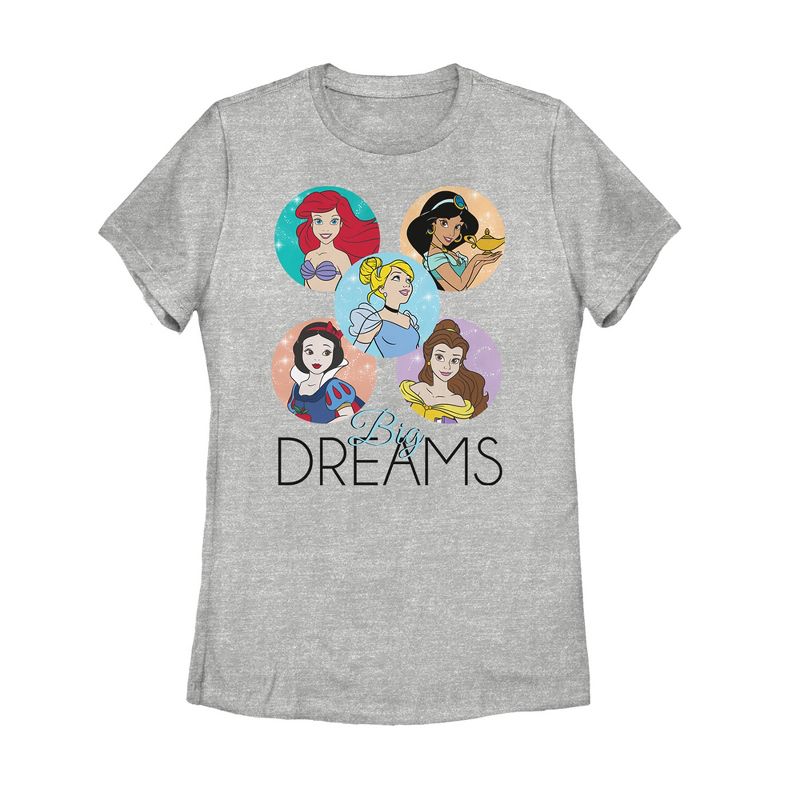 Women's Disney Princesses Big Dreams Character Circles T-Shirt, 1 of 4