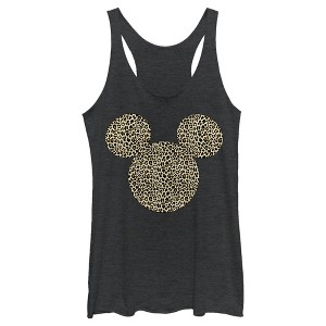 Women's Mickey & Friends Cheetah Print Mickey Mouse Logo Racerback Tank Top - 1 of 4