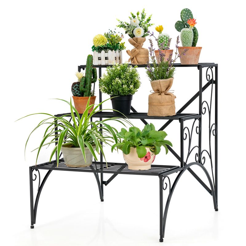 Tangkula 3 Tier Storage Shelf Metal Ladder Plant Stand Flower Pot Display Shelf Rack Natural for Indoor&Outdoor, 2 of 8