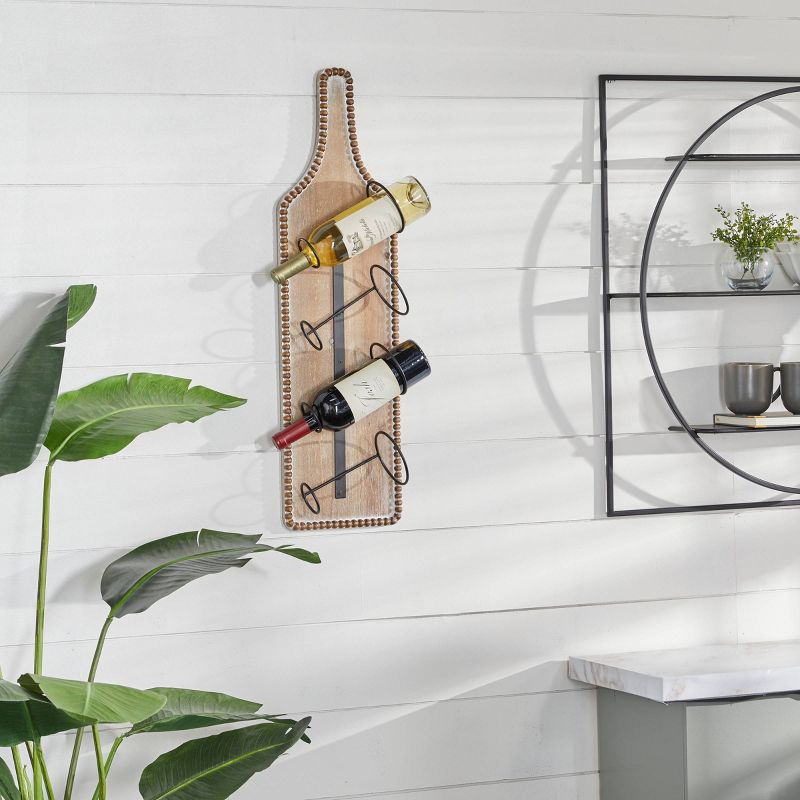 Wood Bottle Shaped 4 Bottle Wall Wine Rack with Beaded Frame Brown - Olivia &#38; May, 2 of 6