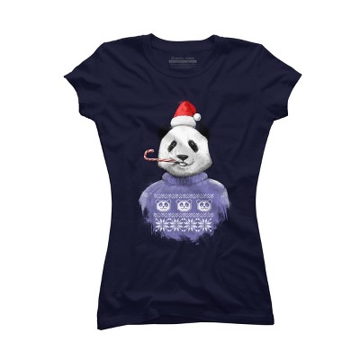 Junior's Design By Humans Christmas panda By NikKor T-Shirt