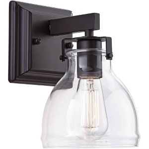 Possini Euro Design Bellis Industrial Modern Wall Light Sconce Bronze Hardwire 6" Fixture Clear Glass Shade for Bedroom Bedside Bathroom Vanity Home - 1 of 4