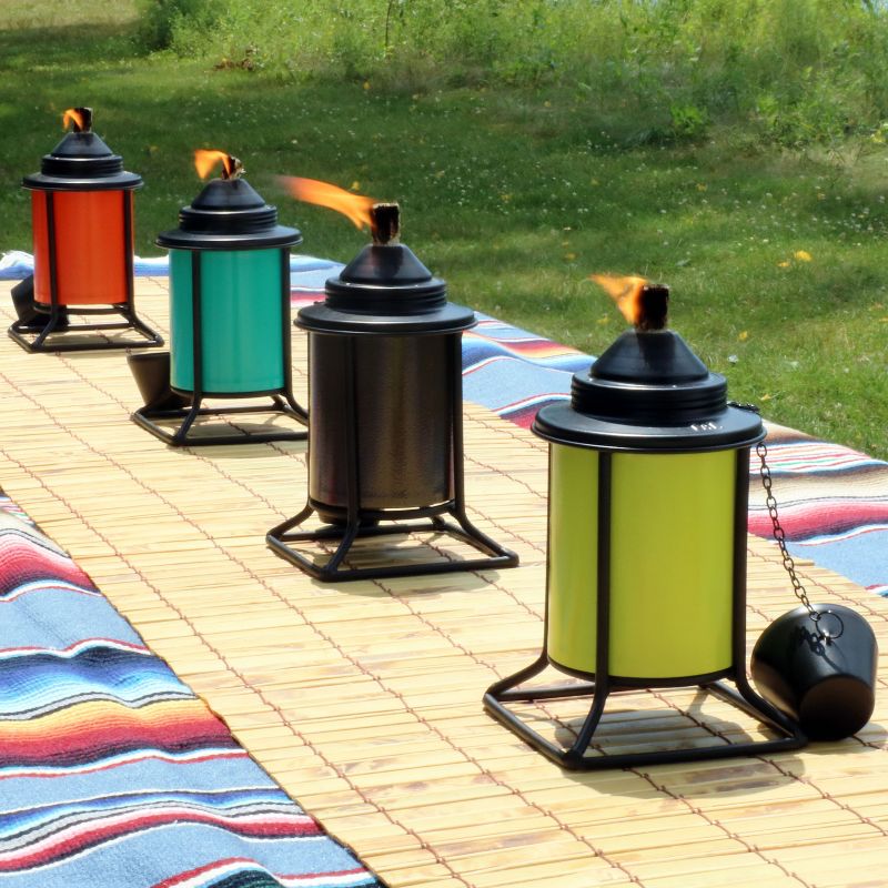 Sunnydaze Outdoor Metal Patio Deck Poolside Lawn Tabletop Torch Set - Green, Blue, Orange, and Brown, 2 of 11